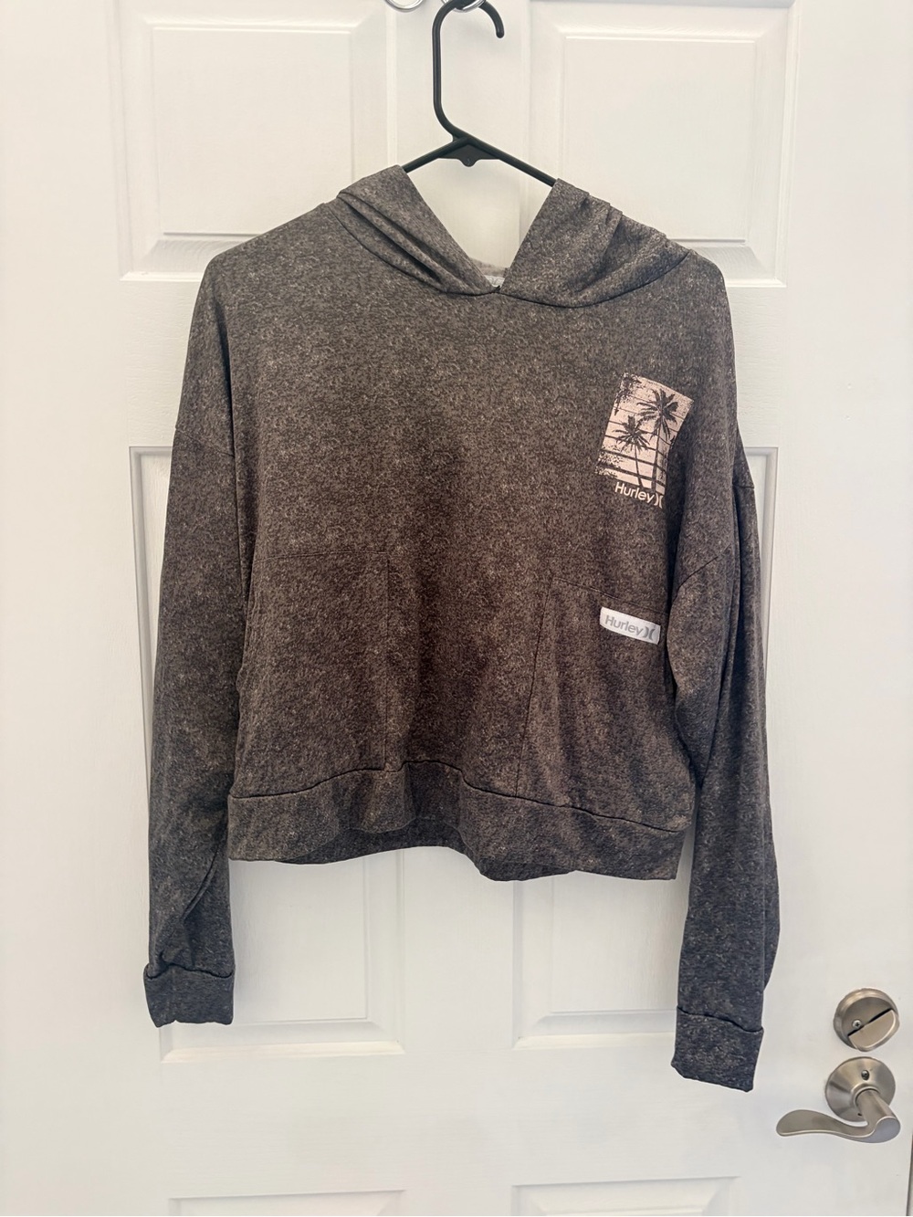 Hurley Women's Charcoal Washed Palm-Print Hoodie